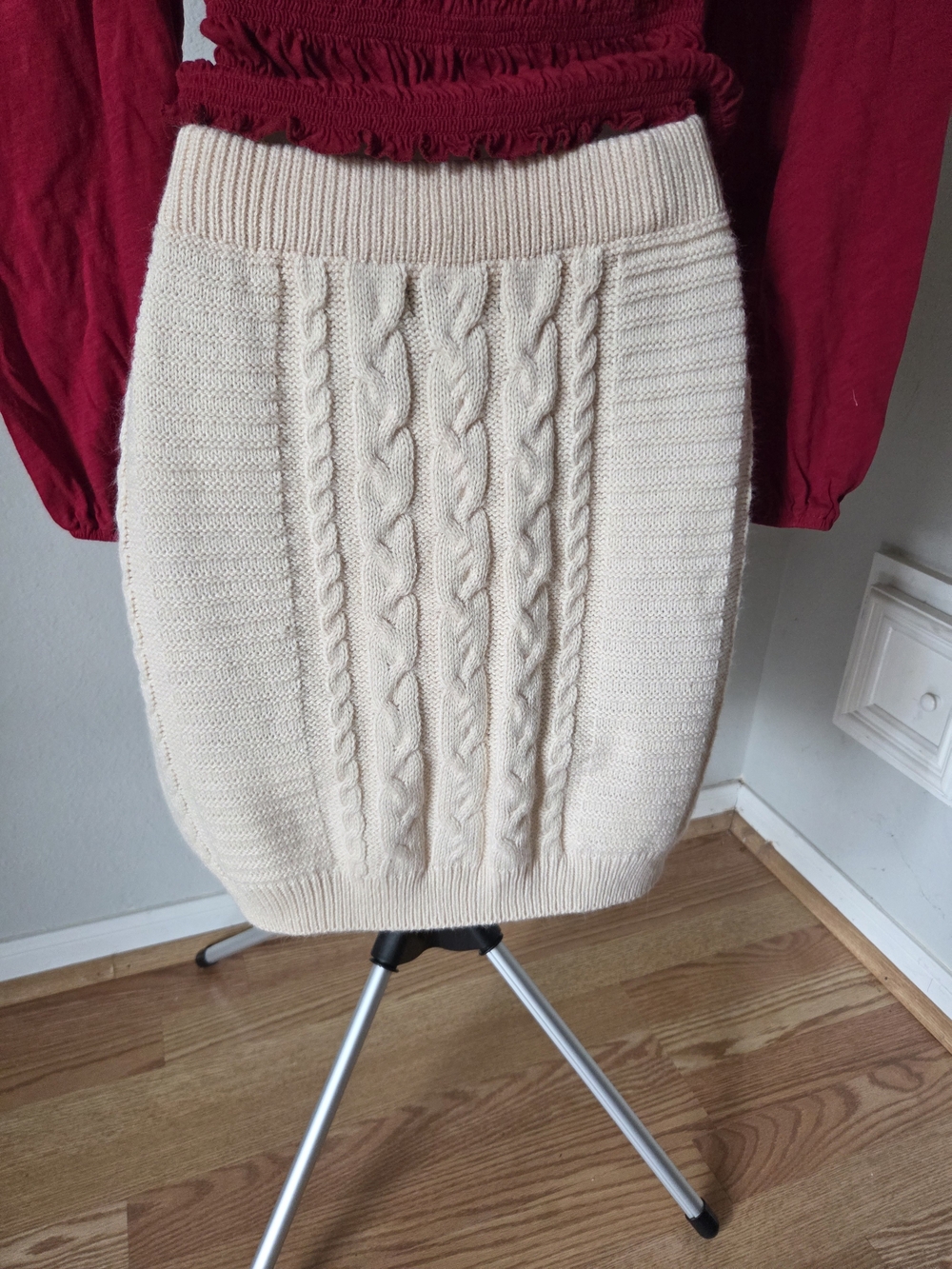 Lulus Cream Cable Knit Sweater Skirt Size S Cozy Fall Preppy Mini Skirt
